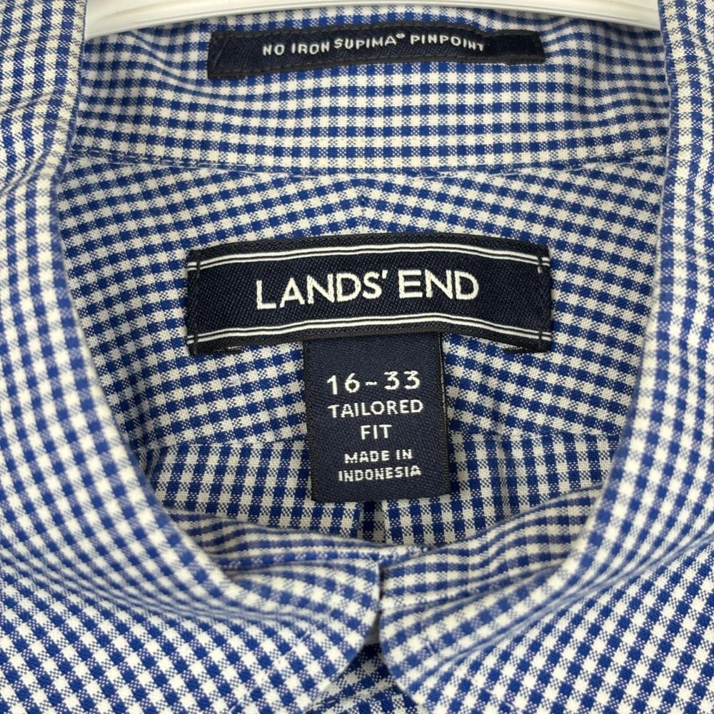 Lands End Supima Cotton Shirt Mens 16 33 Tailored Fit Gingham